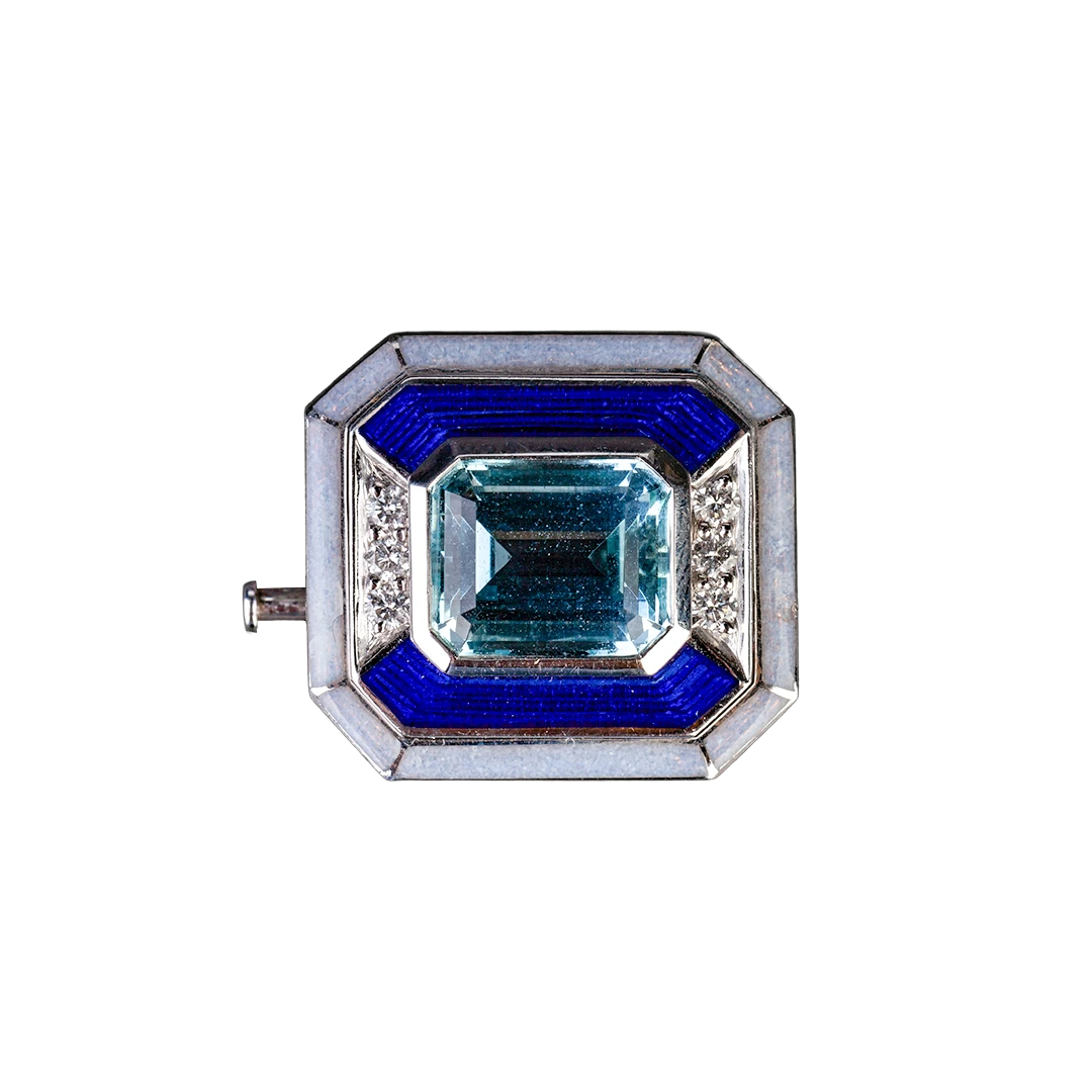 Gold brooch-pendant with enamel, diamonds and aquamarine, 1960s