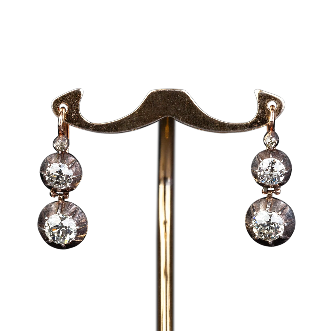 Gold earrings with diamonds 2.35 ct, 19th century