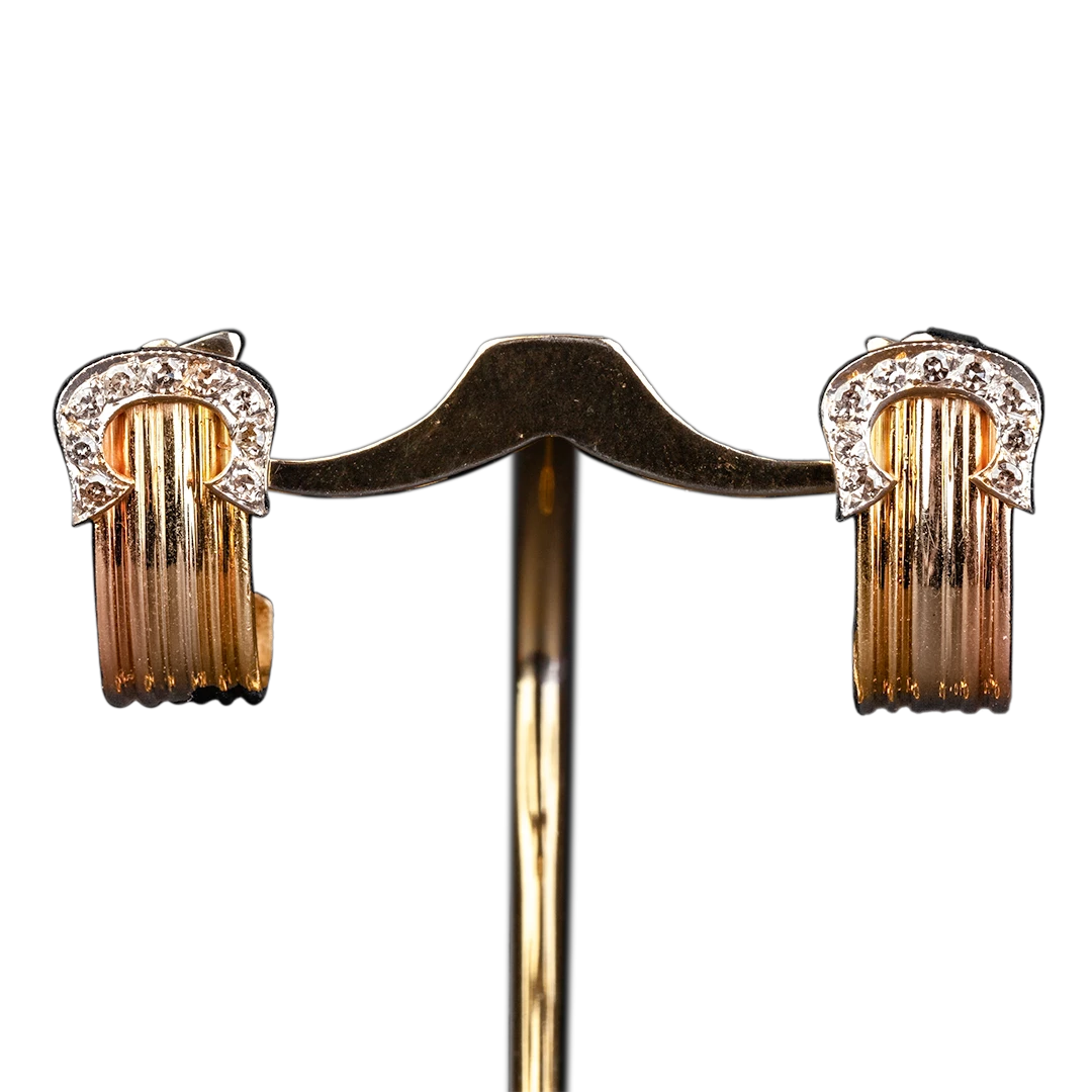 Gold diamond horseshoe earrings, 1980s