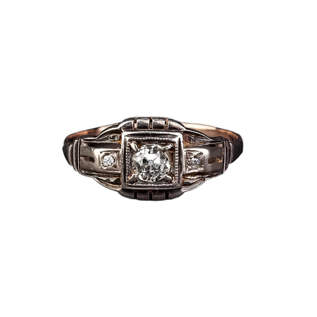 Gold ring with 0.35 ct diamonds, handmade, Art Deco