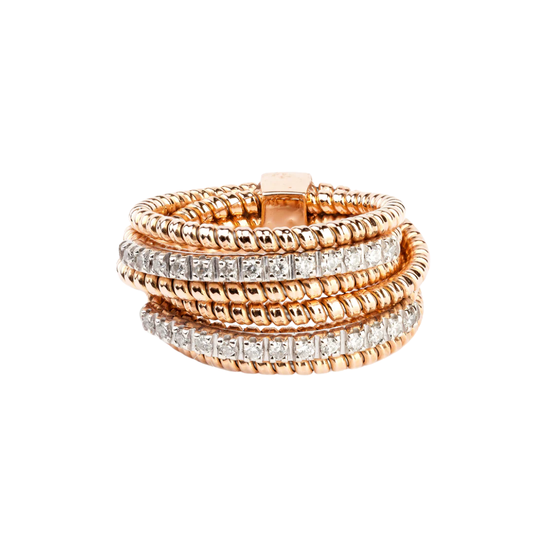 Gold elastic ring with diamonds
