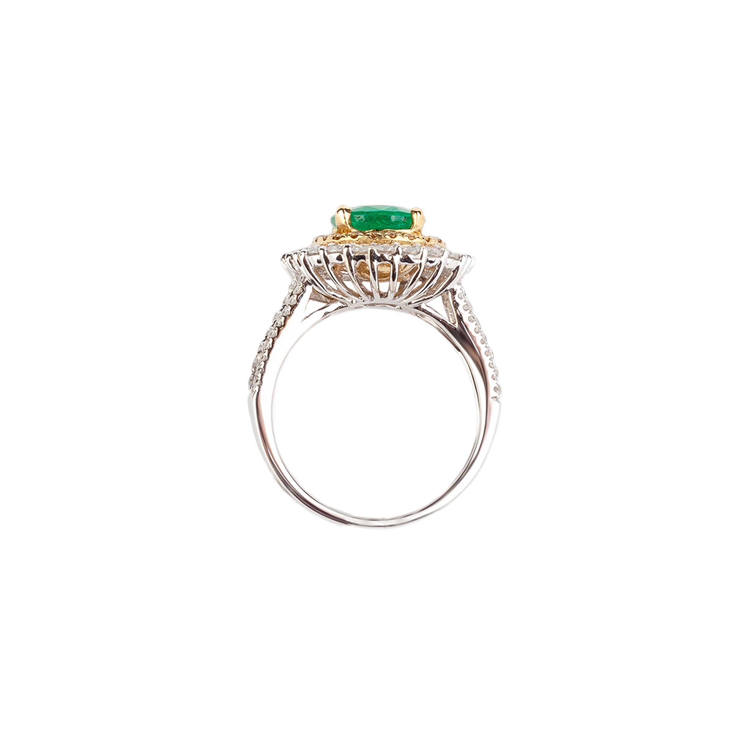 Gold ring with 1.20 ct diamonds and 2.12 ct Zambian emerald