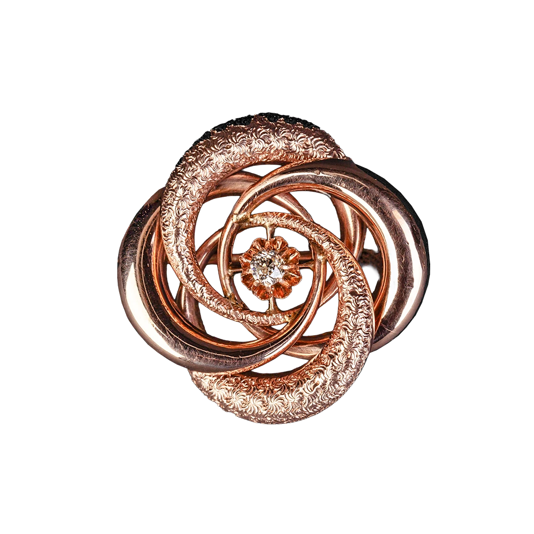 Gold brooch with diamond, love knot inspired by Biedermeier, 19th/20th century