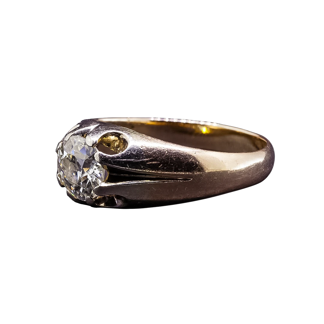 Gold signet ring with an old-cut diamond, 1960s/1980s, Warsaw