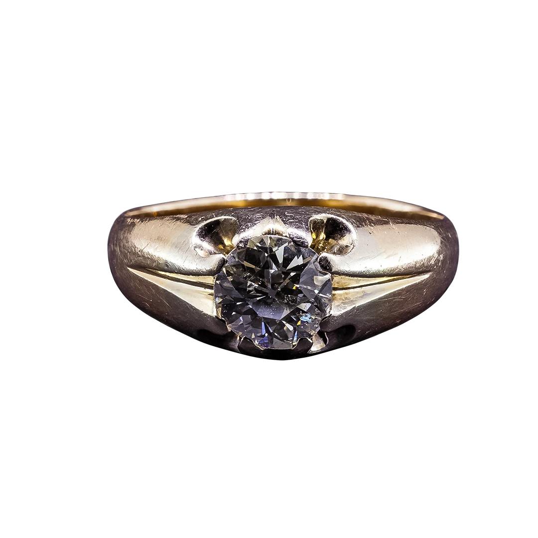 Gold signet ring with an old-cut diamond, 1960s/1980s, Warsaw