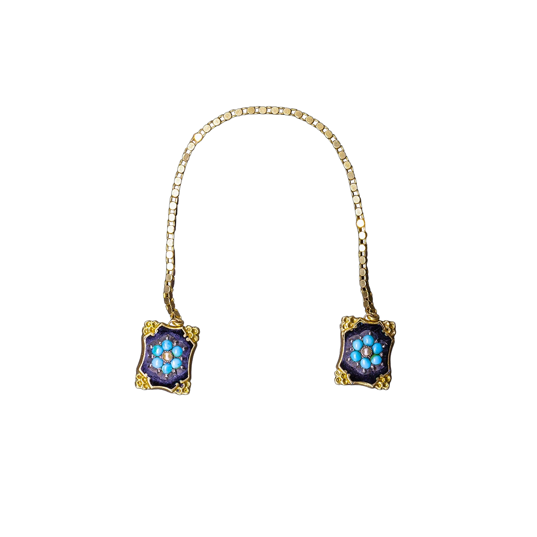 Gold collar pin with turquoise and enamel, Tunisia, 1980s