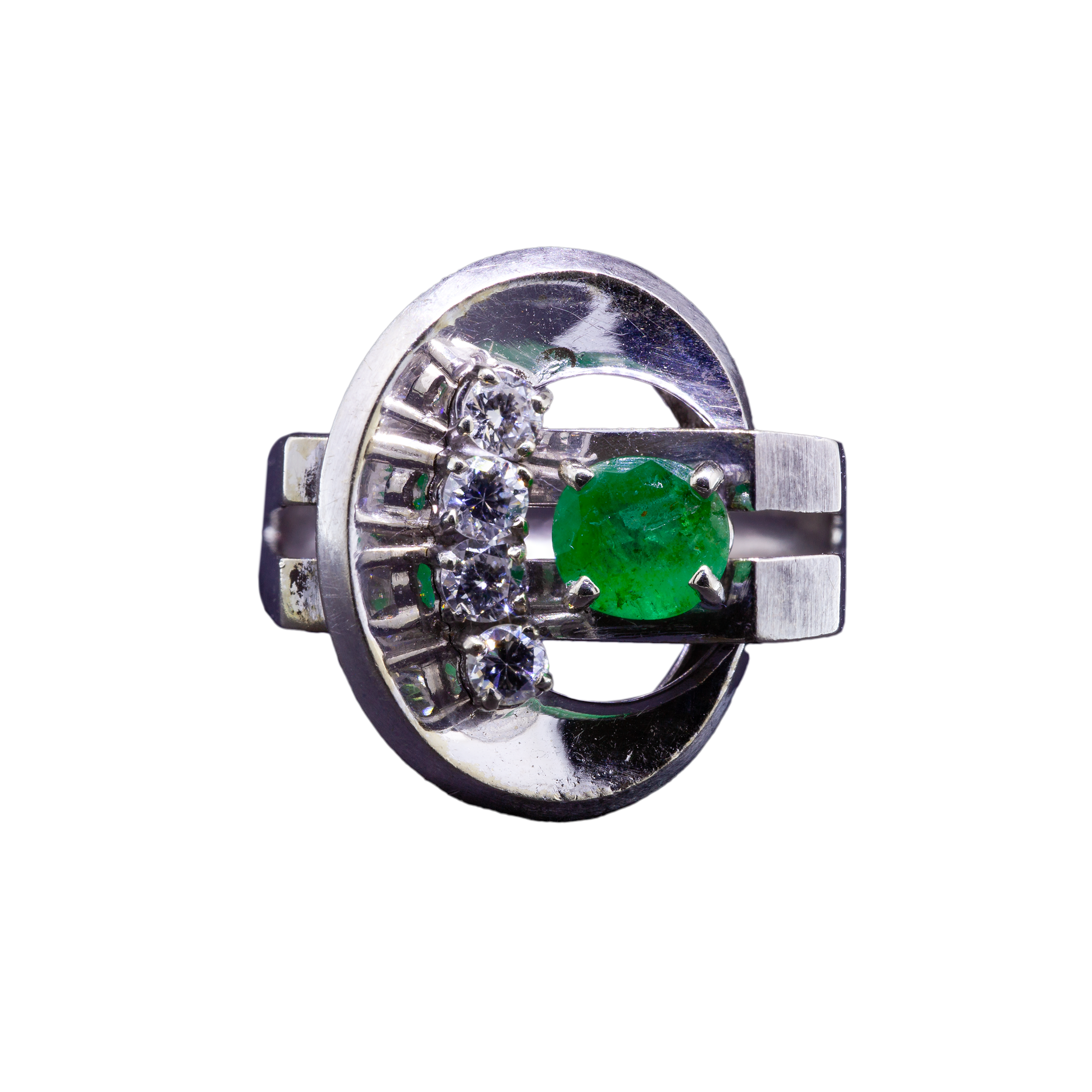 Gold ring with emerald and diamonds, Modern Art Deco