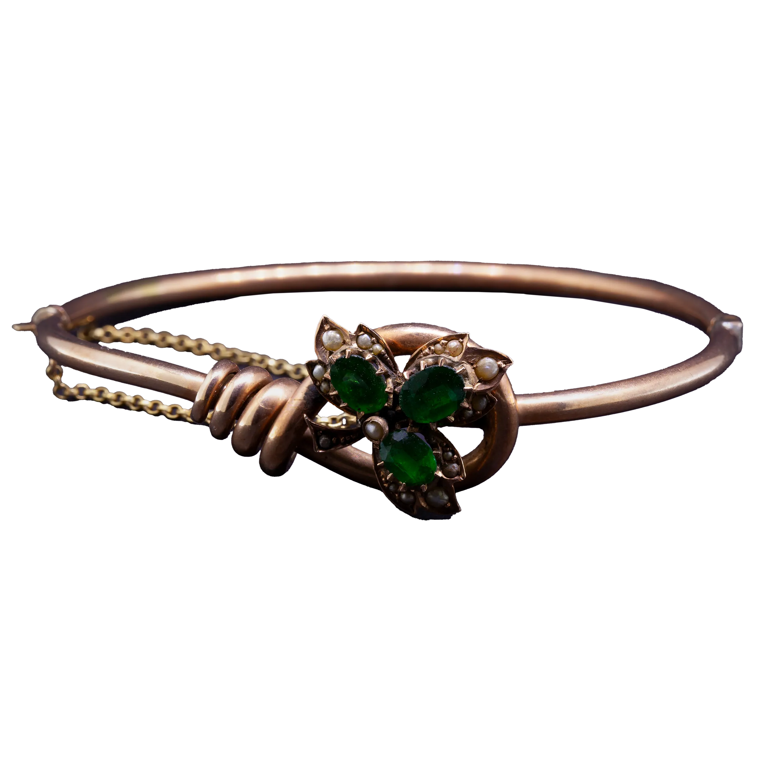 Gold bracelet with emeralds and pearls, turn of the 19th and 20th century.