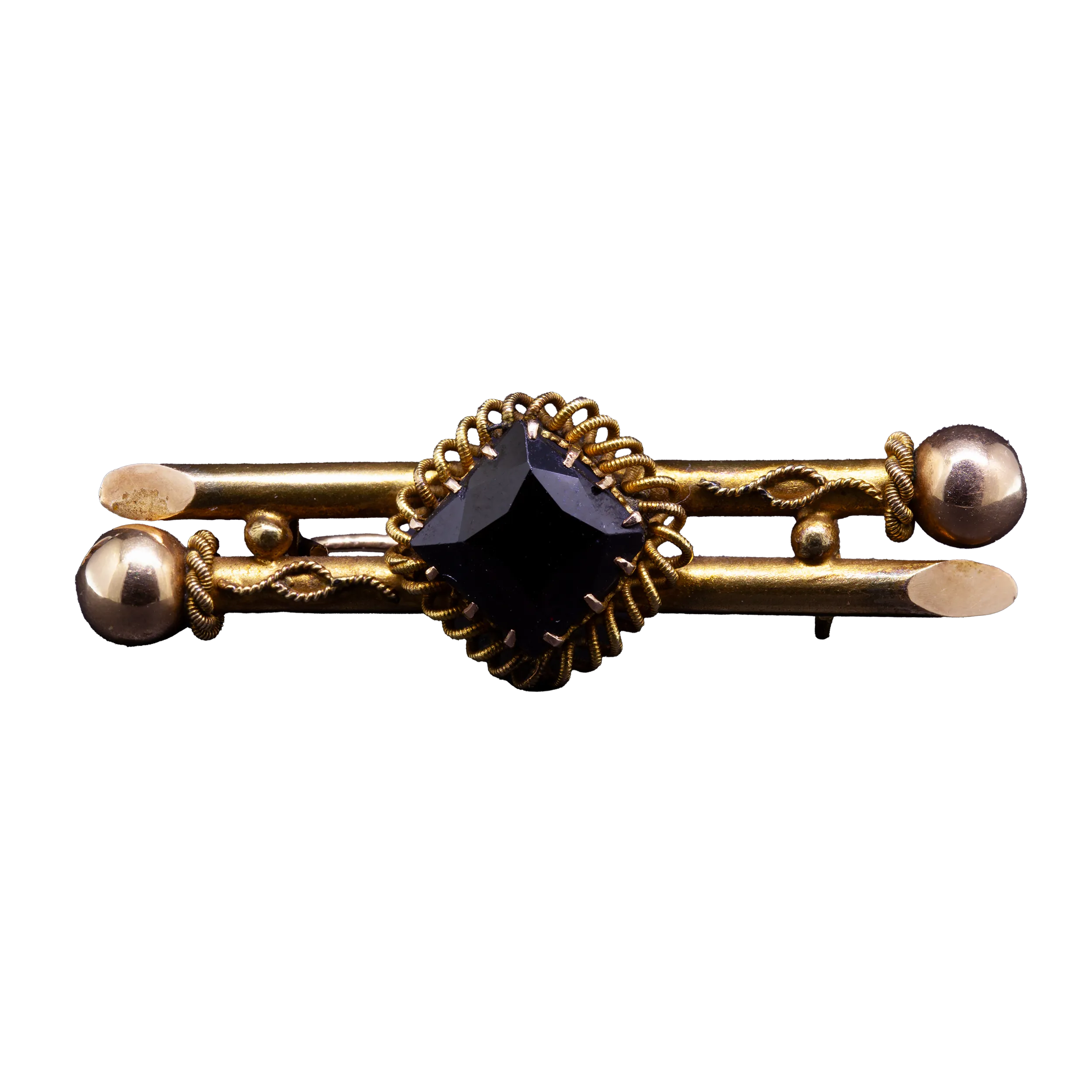 Gold brooch with a garnet - mace motif, 1915-1920
