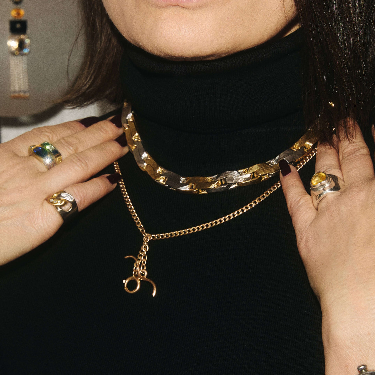 Gold two-tone brushed necklace, Vintage