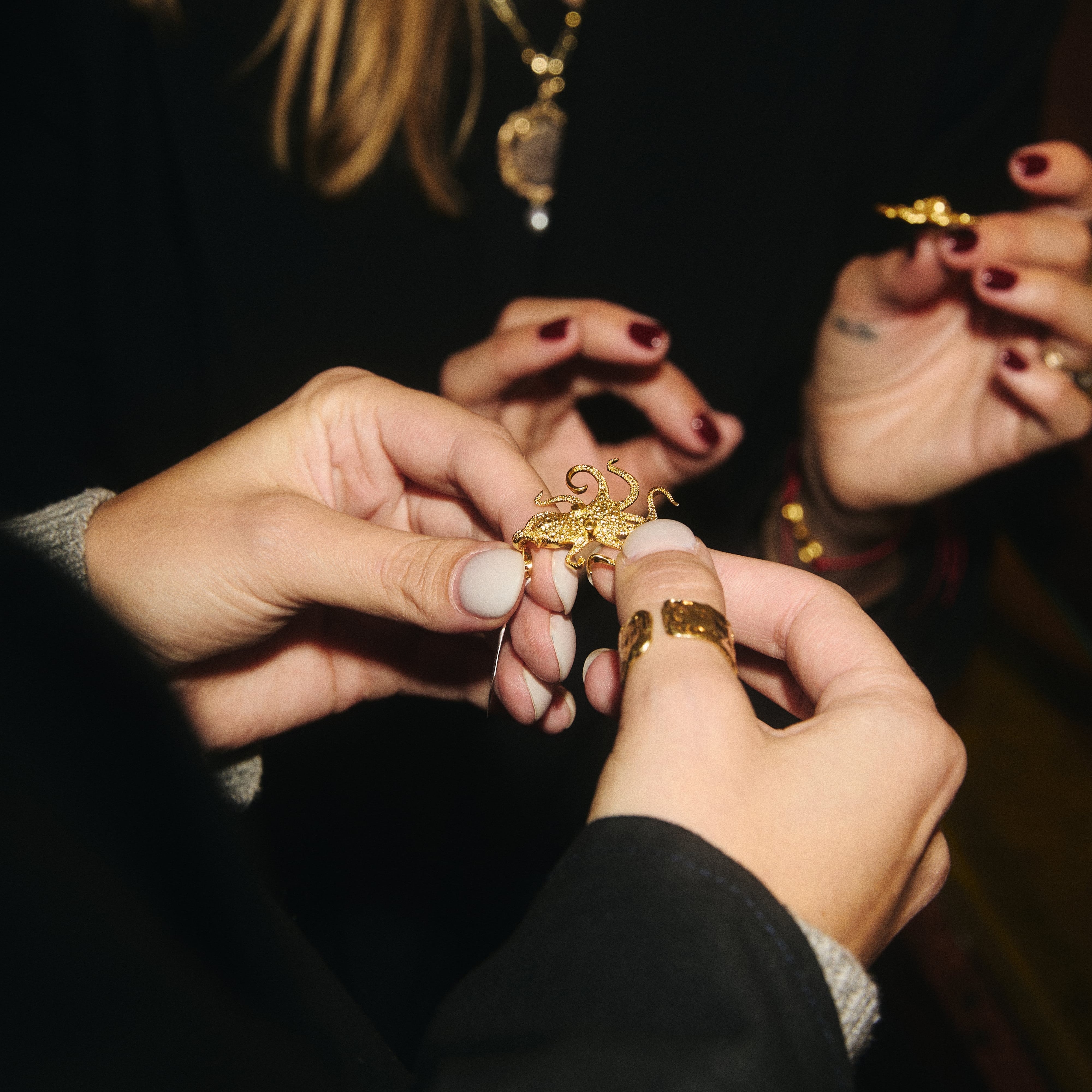 Gilded bronze octopus earrings