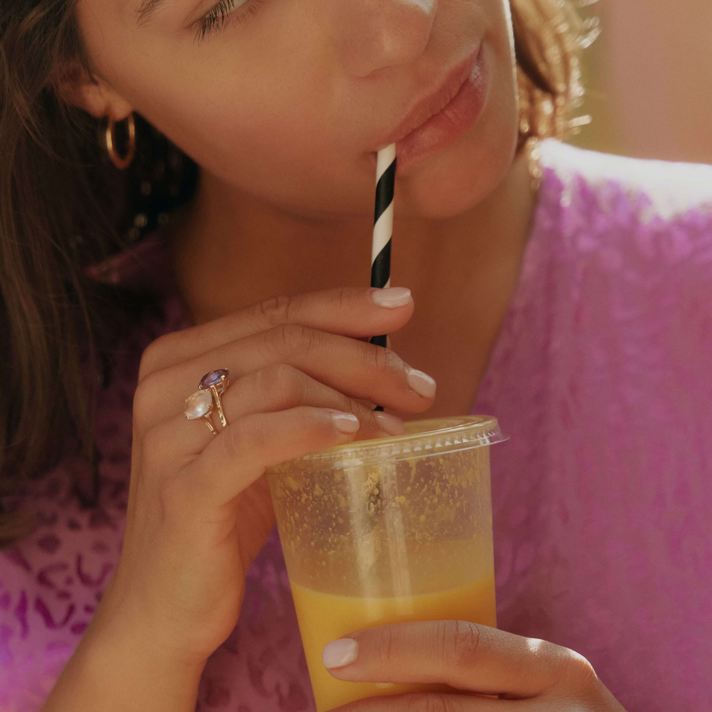 Złoty naszyjnik Dolce Vita Mini z kwarcem różowym