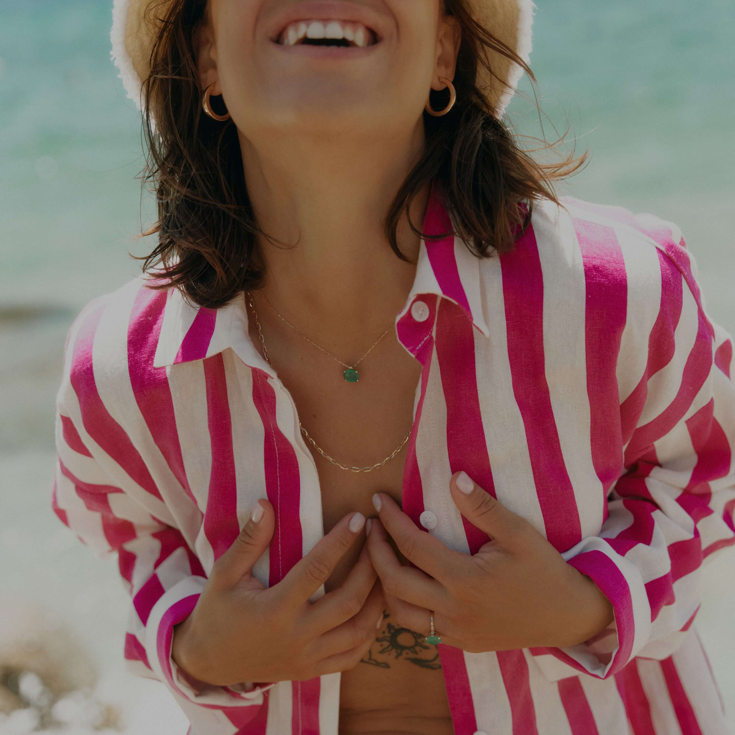 Złoty naszyjnik Dolce Vita Mini z zielonym onyksem