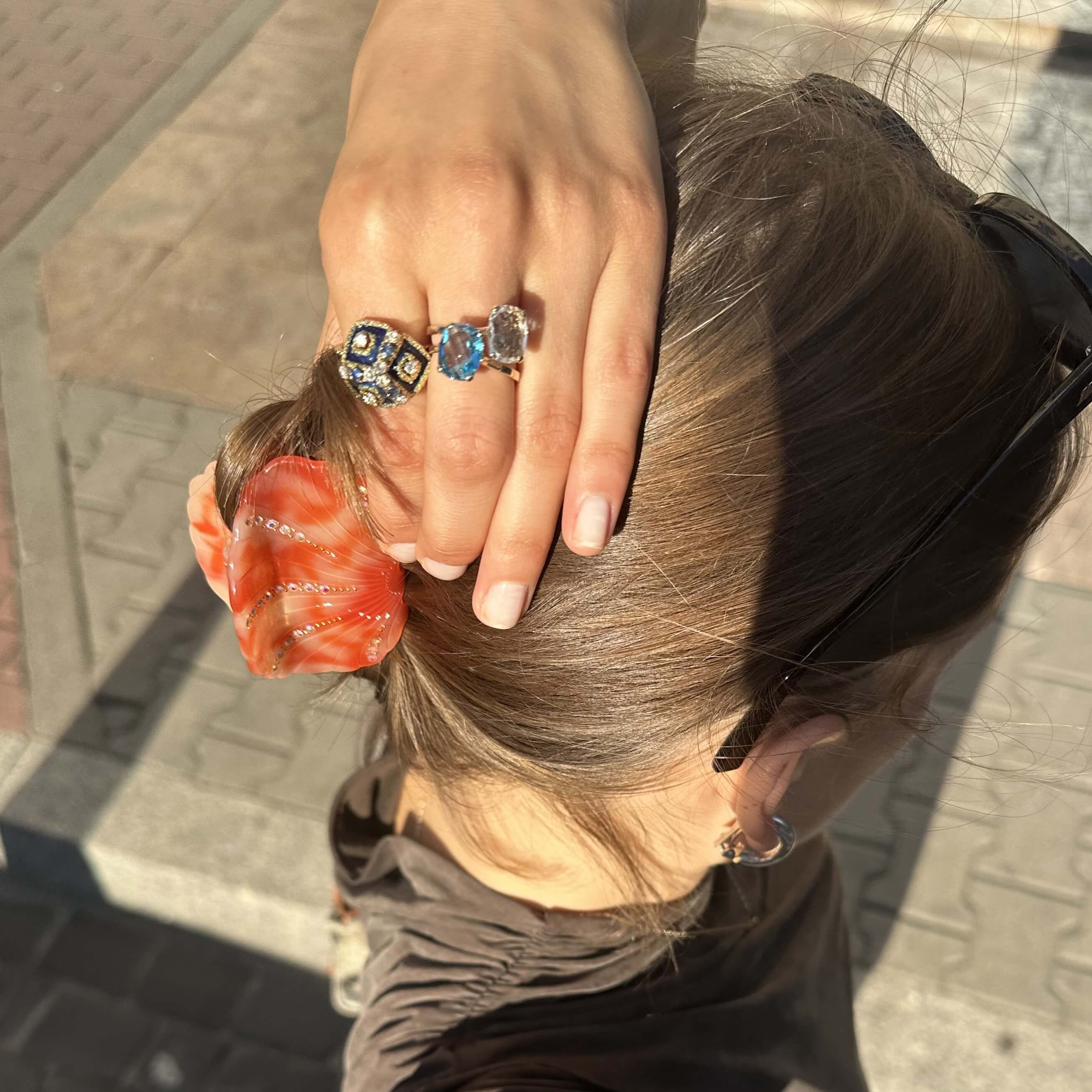 Gold ring with diamonds, sapphires and enamel, Vintage, France