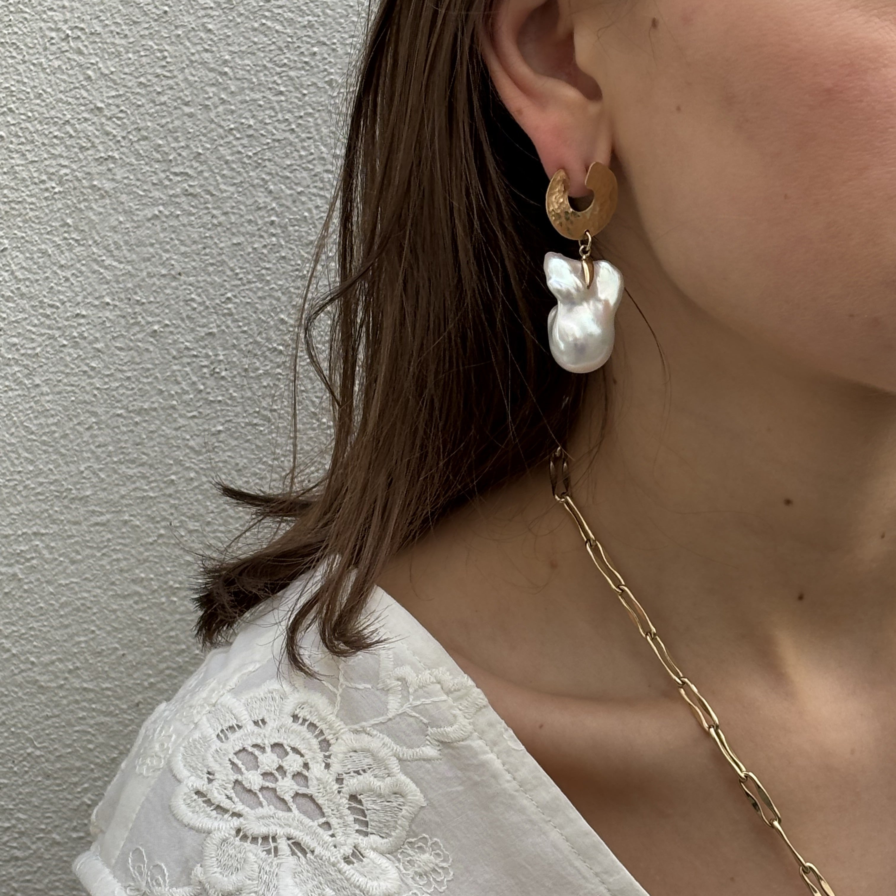 Golden Seafood earrings with large baroque pearls