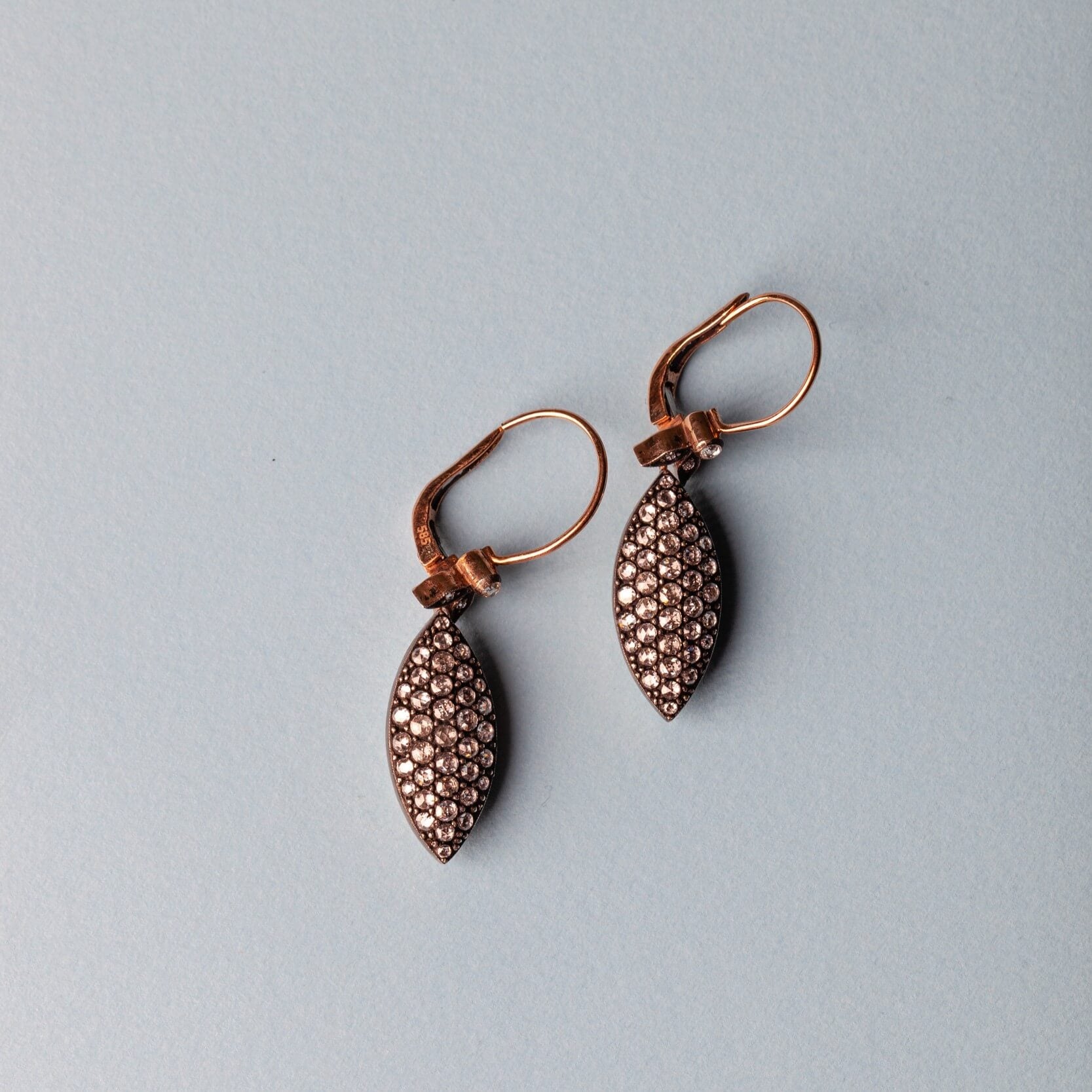 Marquise Gold Earrings with 1.90 ct Diamonds, Vintage