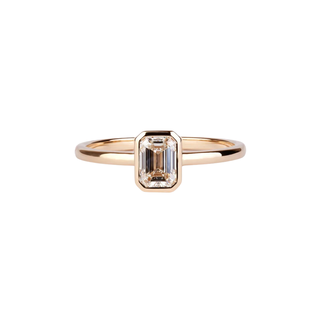 Pierścionek z diamentem 0.70 ct w szlifie szmaragdowym, GIA