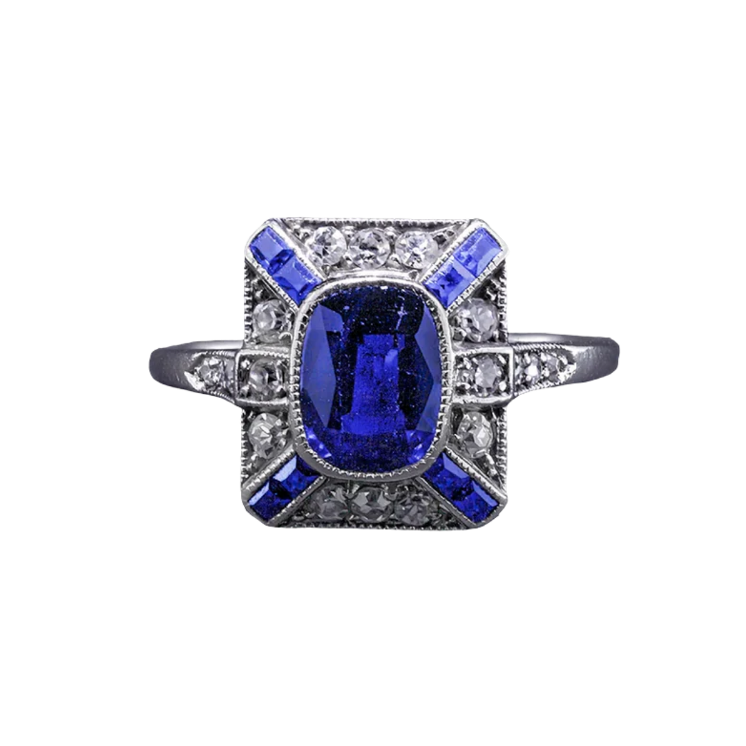 Art Deco Platinum Sapphire and Diamond Ring, 1920s