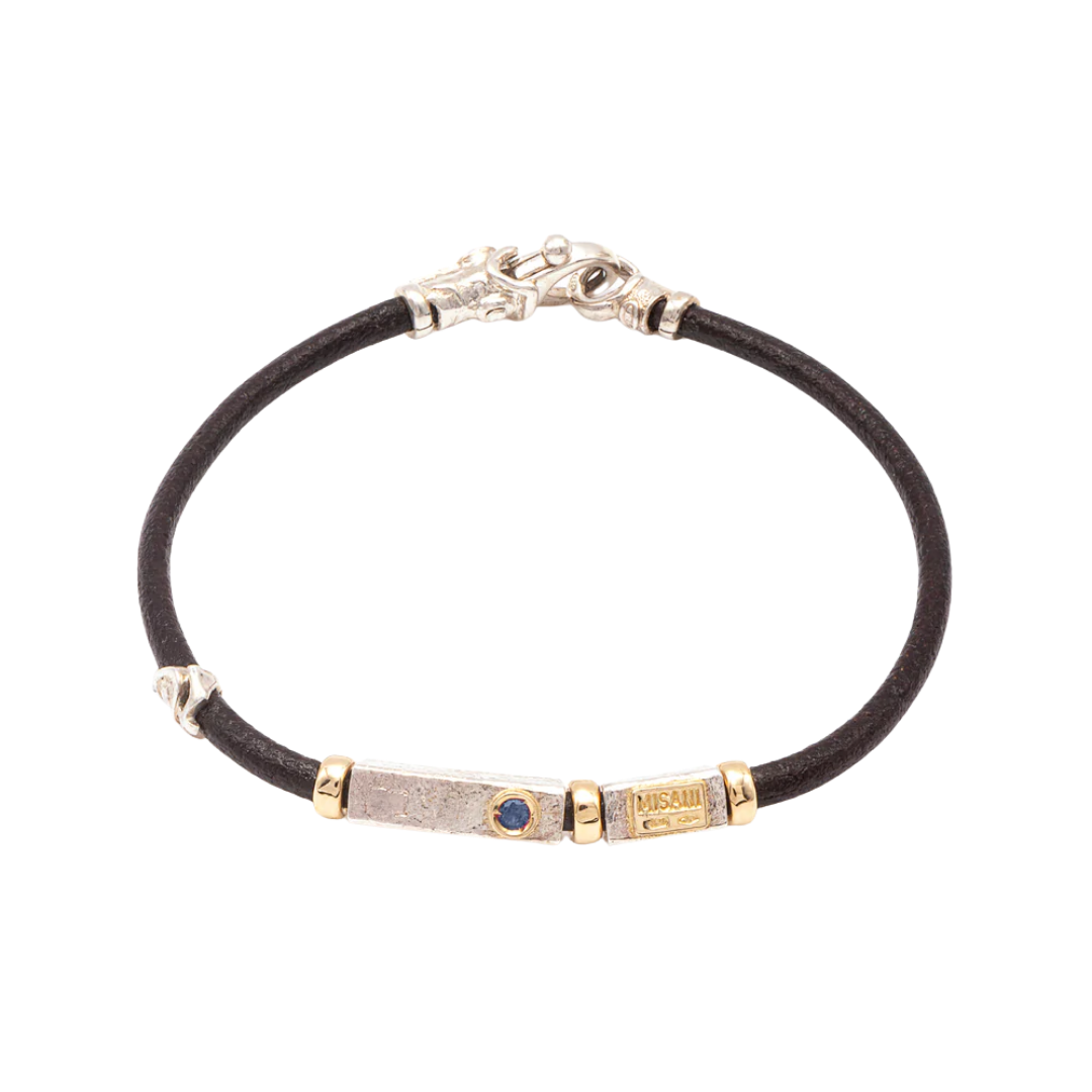 Leather bracelet with silver and gold elements