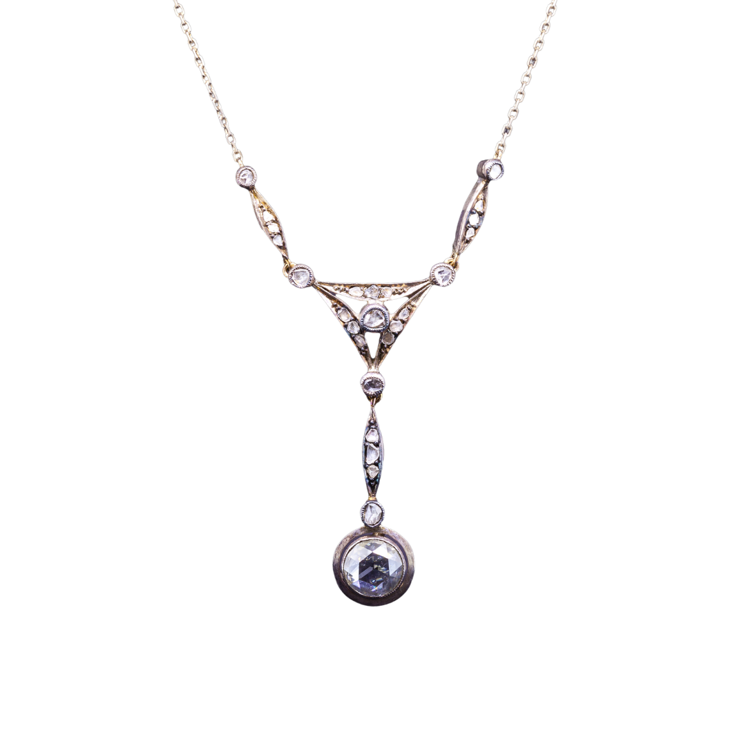 19th-century silver necklace with diamond rosettes