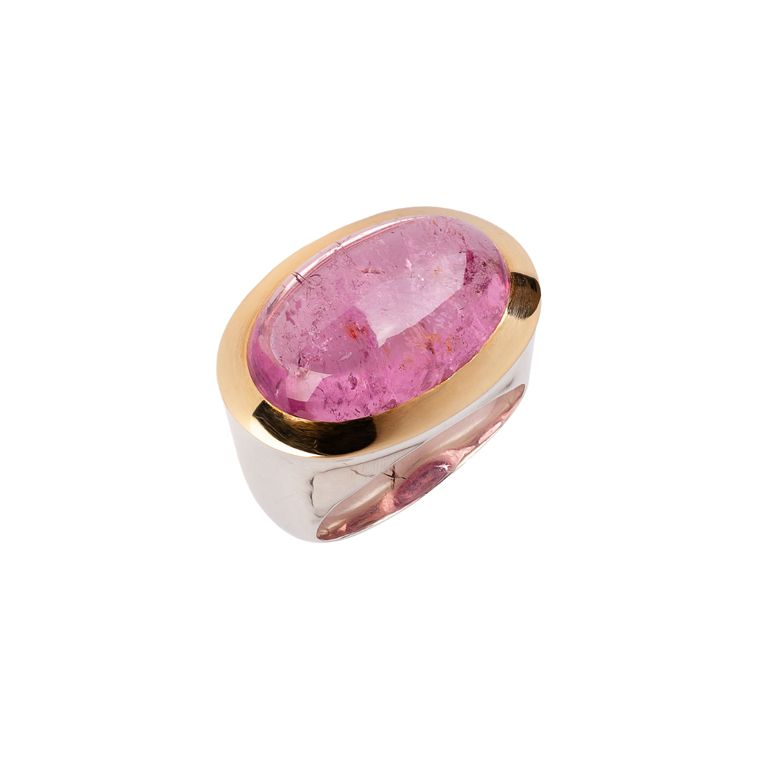 Ring with pink tourmaline, 24K Gold, Silver