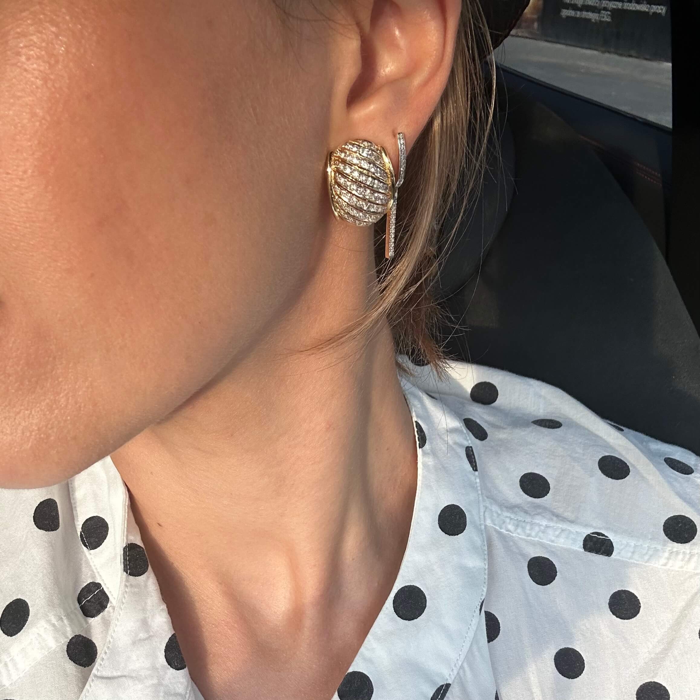 Złote kolczyki z brylantami ok. 2 ct, Modern Vintage