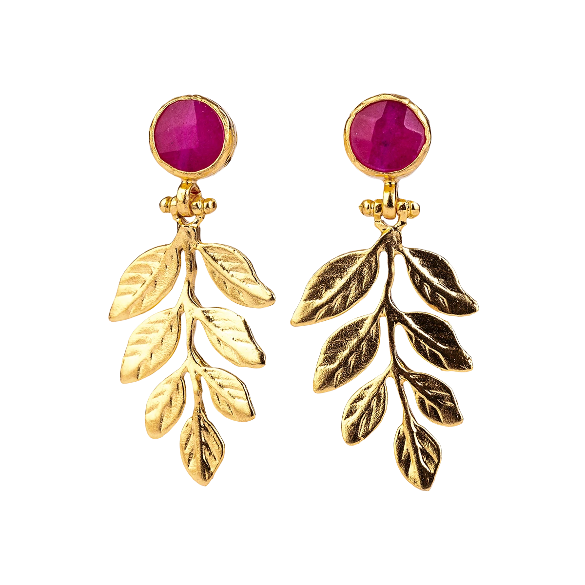 Gilded bronze branch earrings with red chalcedony