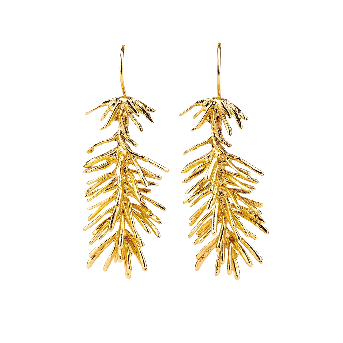 Gilded bronze pine twig earrings