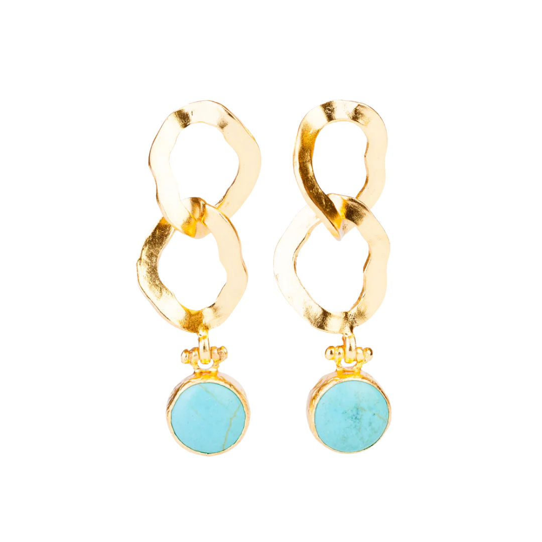 Gilded bronze dangle earrings with turquoise