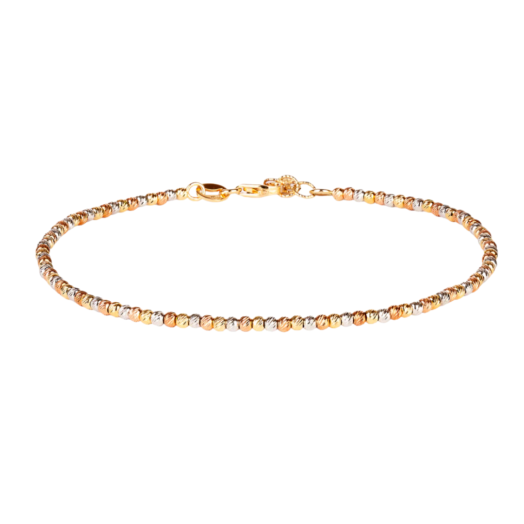 Gold bracelet made of faceted beads in three colors
