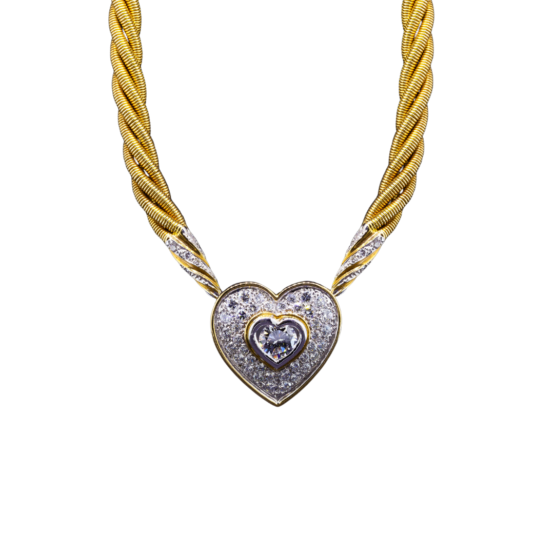 Gold diamond heart motif necklace, Contemporary