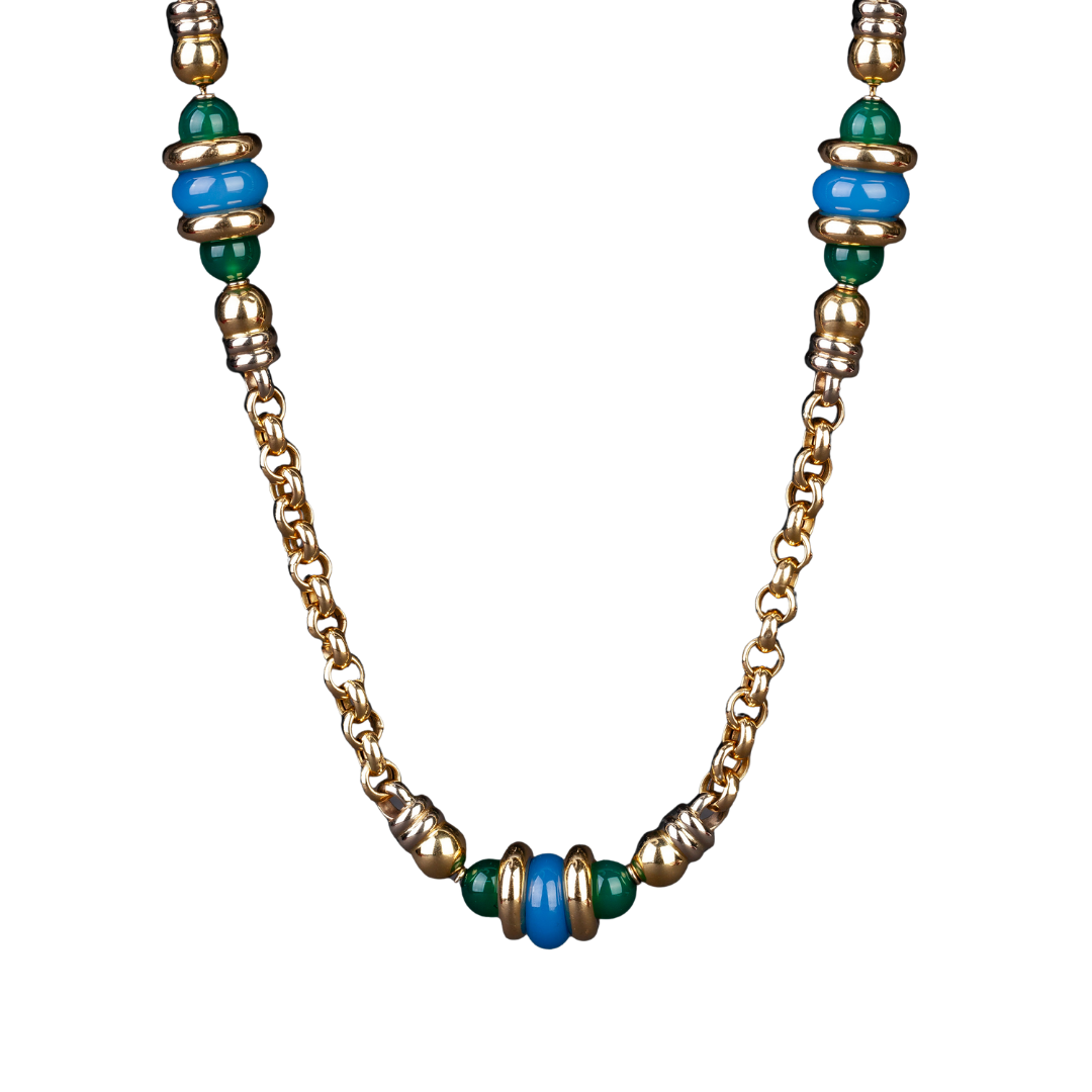 Golden necklace with colorful agates, Italy
