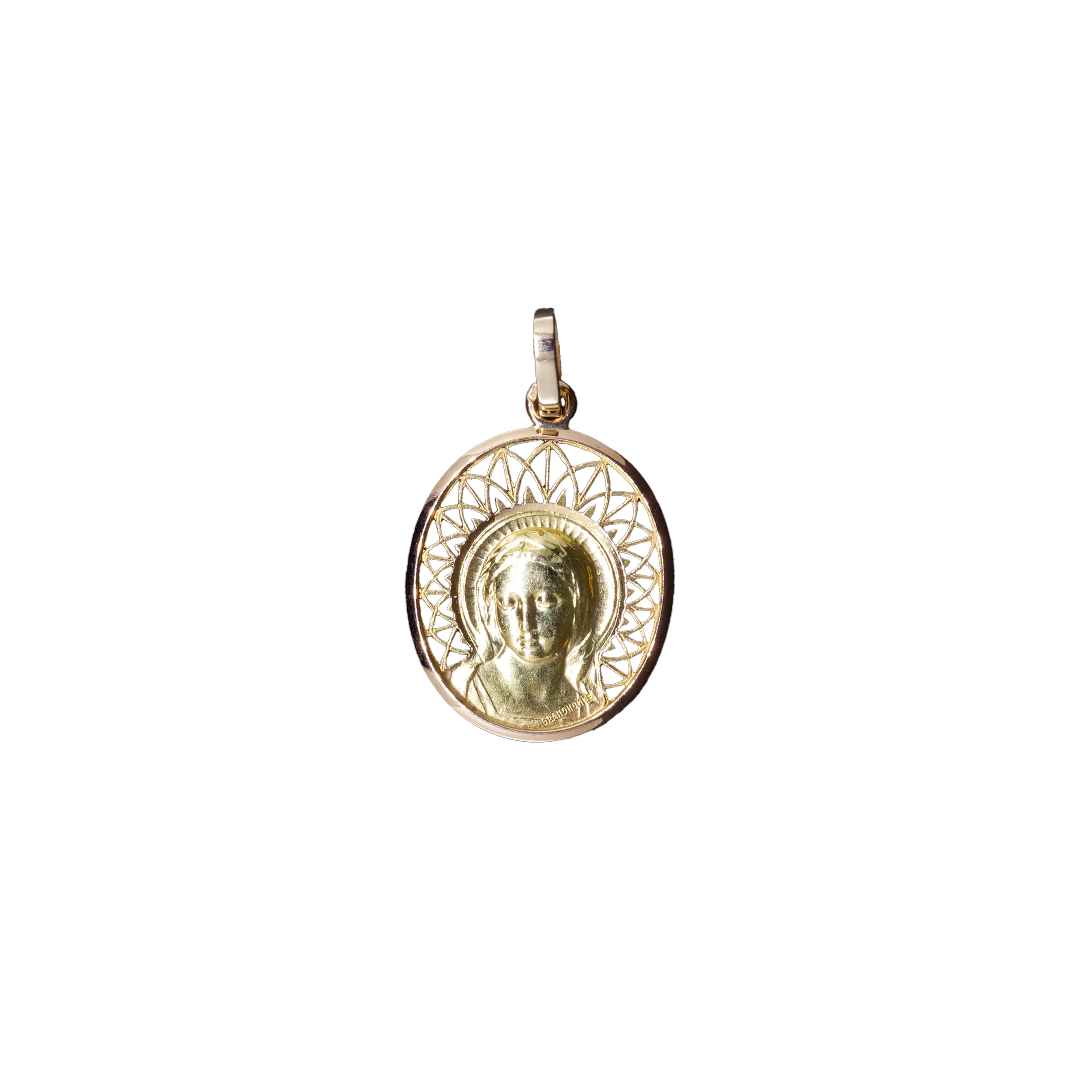 Złota zawieszka - medalik z Matką Boską, Francja, Vintage