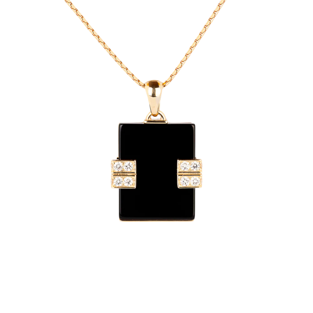 Retro Gold Pendant with Onyx and Diamonds
