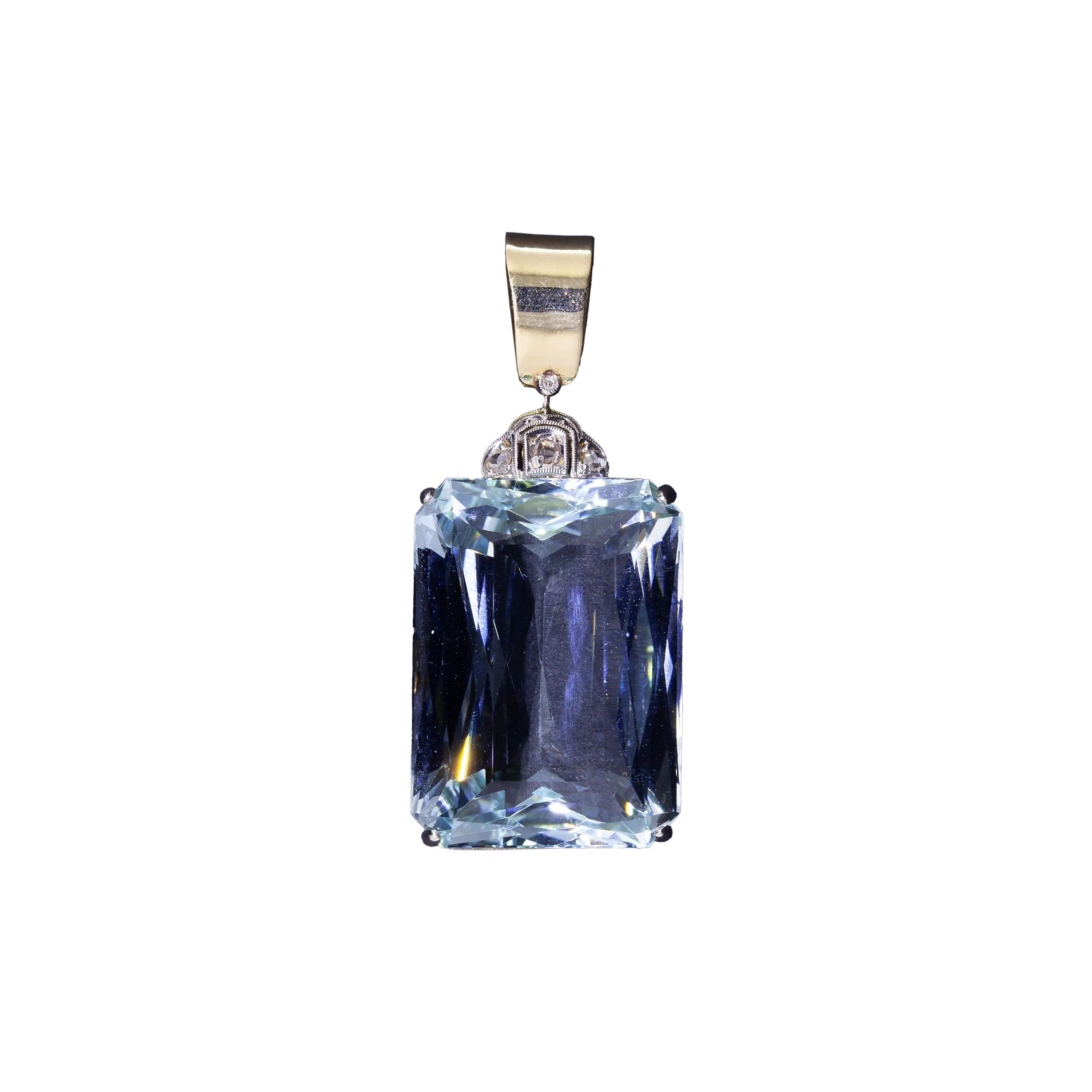 Art Deco gold pendant with 44 ct aquamarine and diamonds
