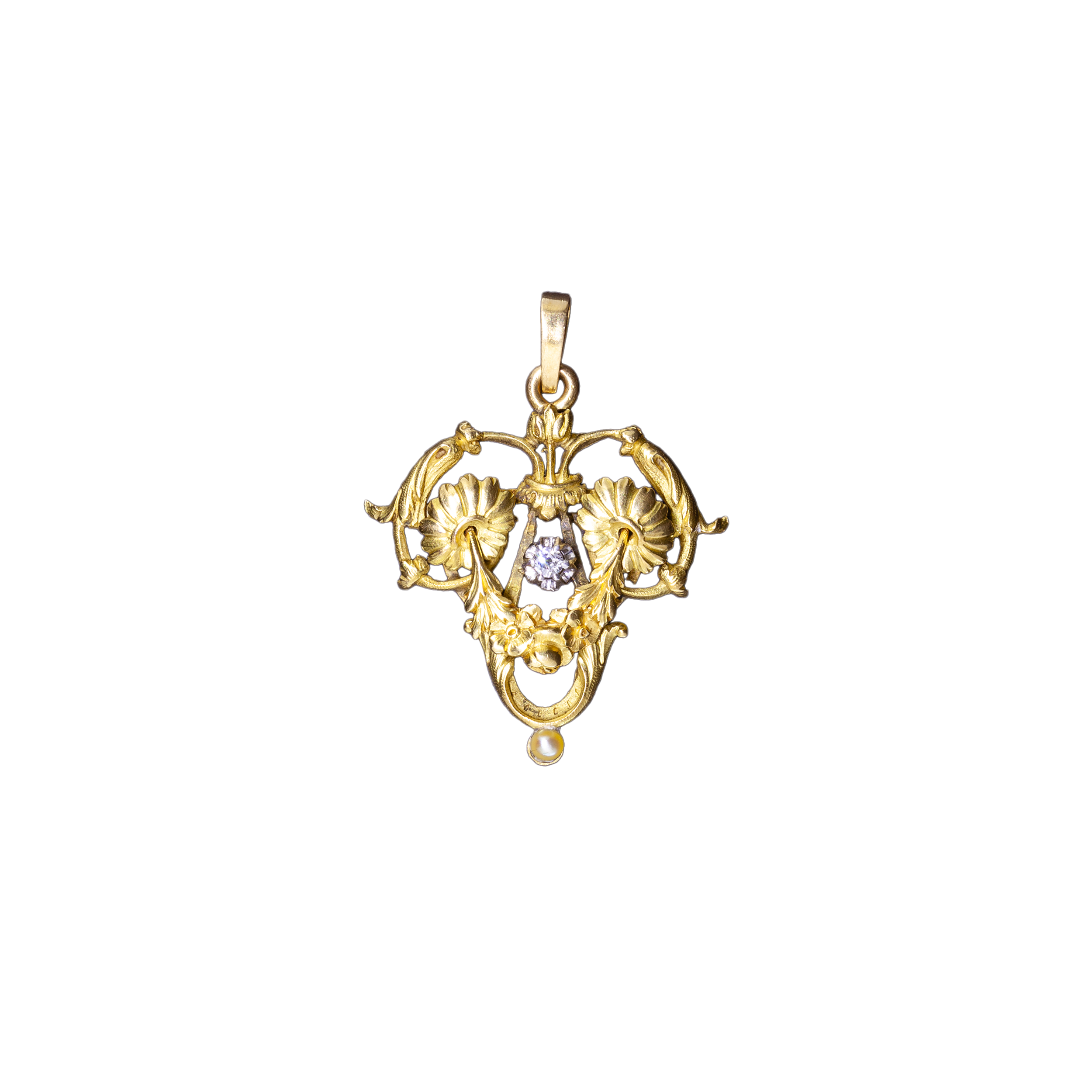 Gold pendant with brilliant-cut diamond from the 19th century, Paris
