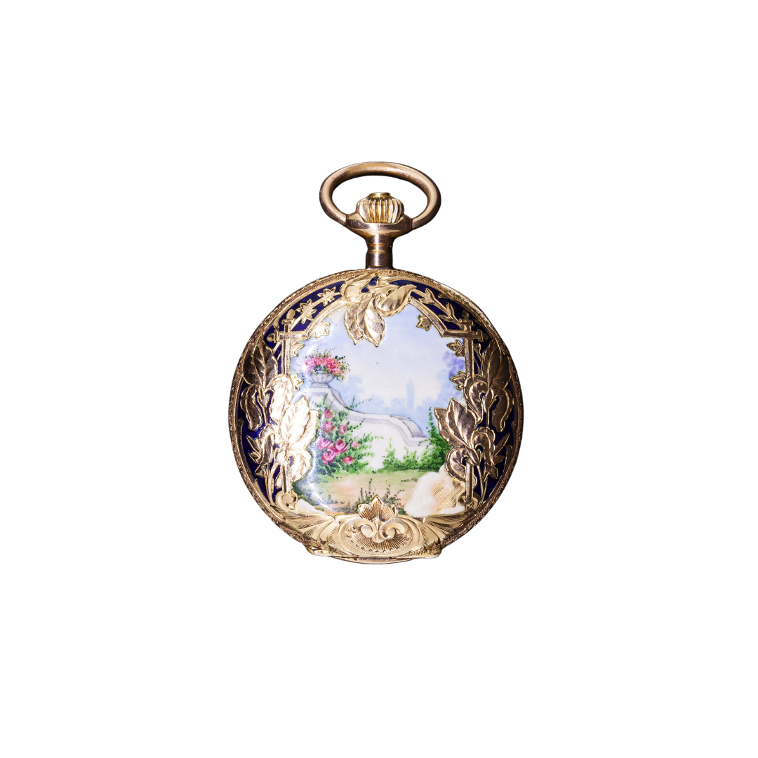 Gold enameled pocket watch pendant, Austria-Hungary 1872 - 1902