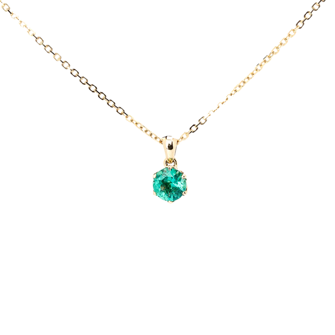 Gold pendant with 0.50 ct emerald in a floral setting