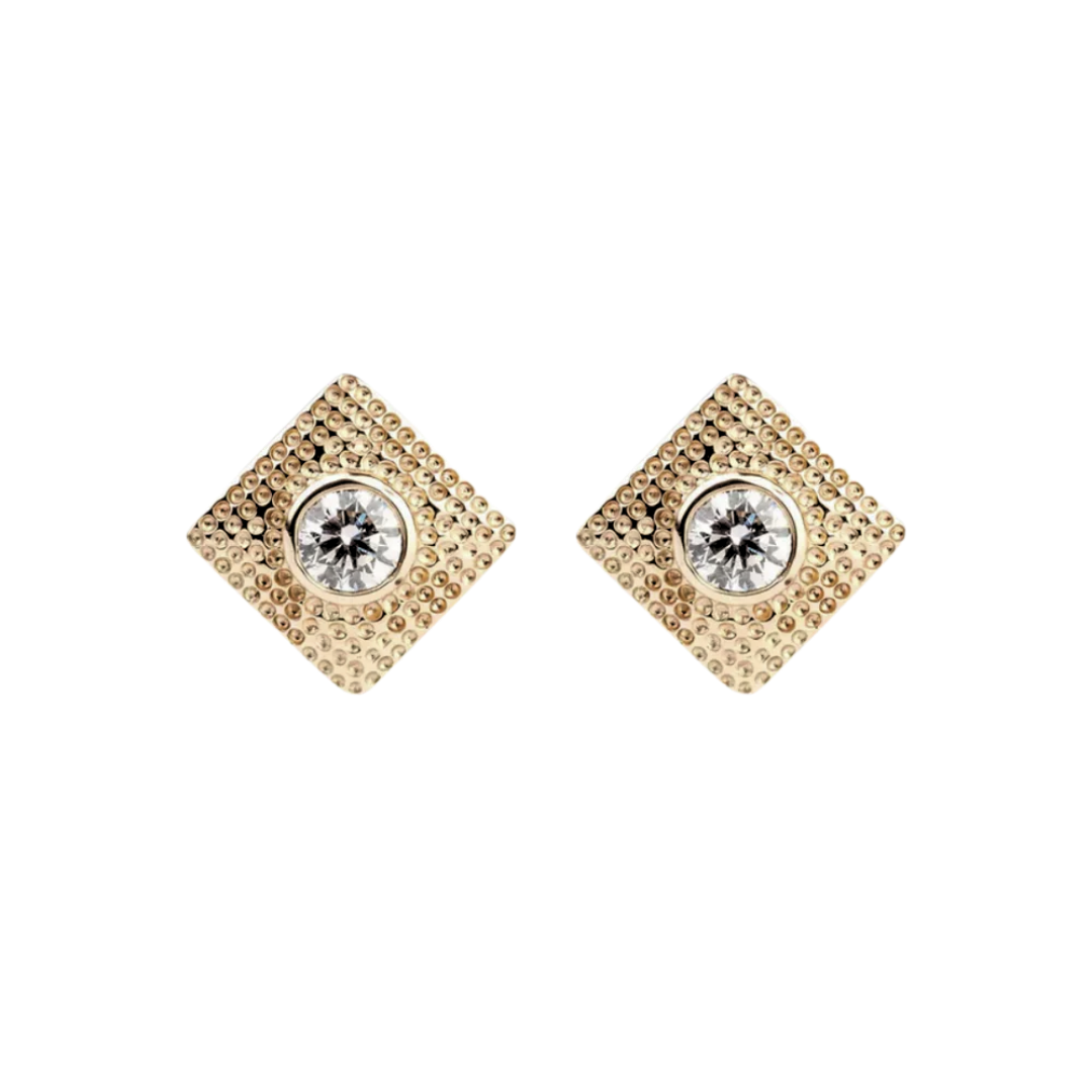 Gold Geometric Diamond Earrings - Square Minimal