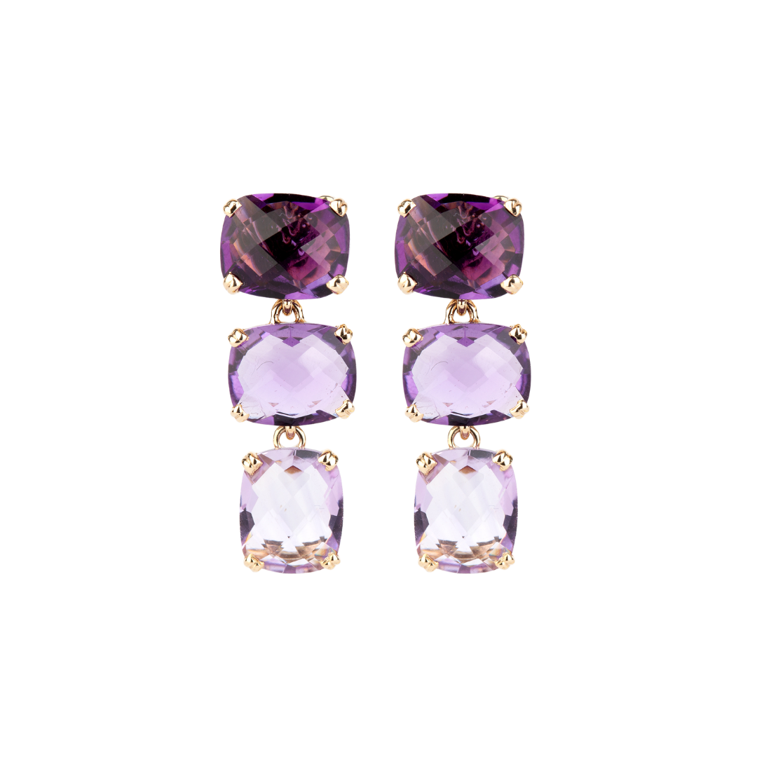 Dolce Vita gold earrings with amethysts in three shades