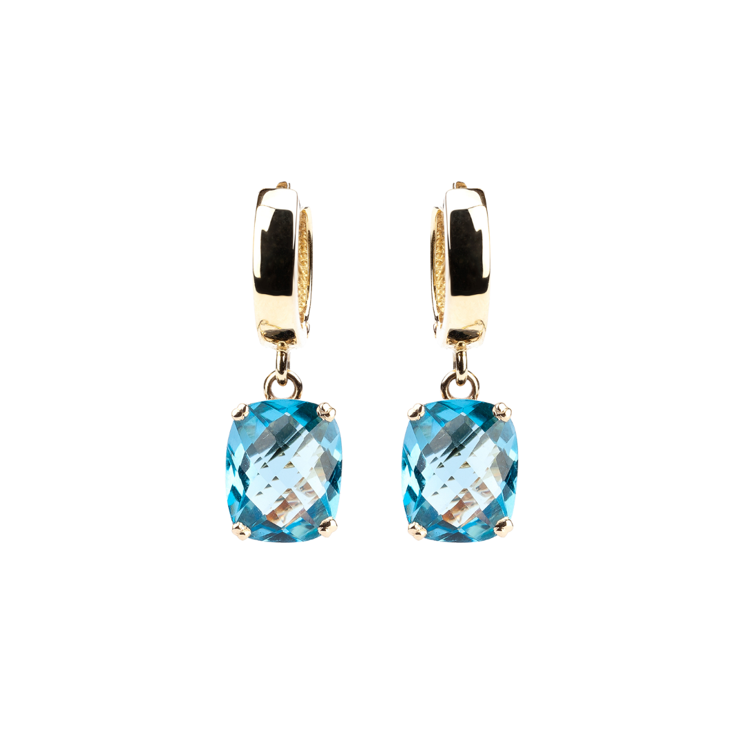 Dolce Vita gold earrings with Swiss Blue topaz