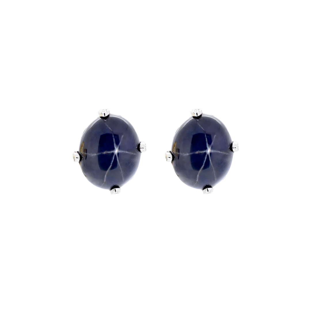 Gold earrings with diamonds and star sapphire