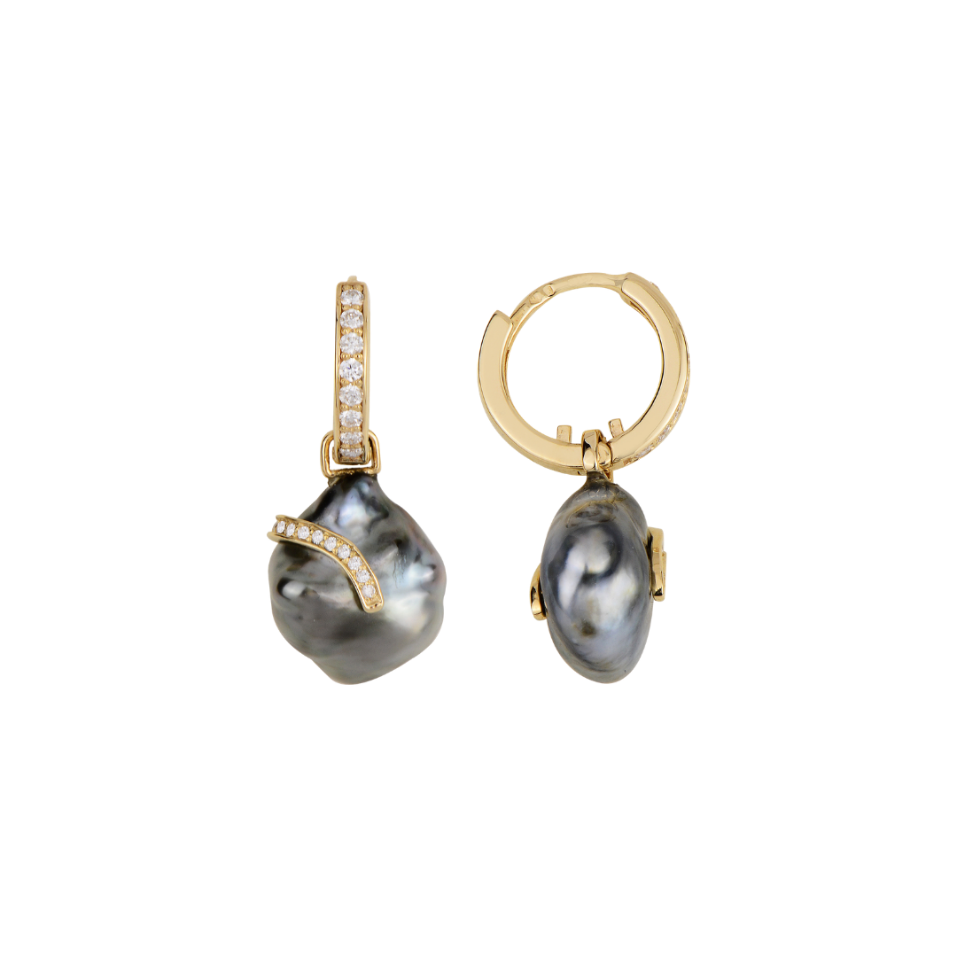 Gold earrings with Keshi Tahiti pearls and diamonds - Seafood II