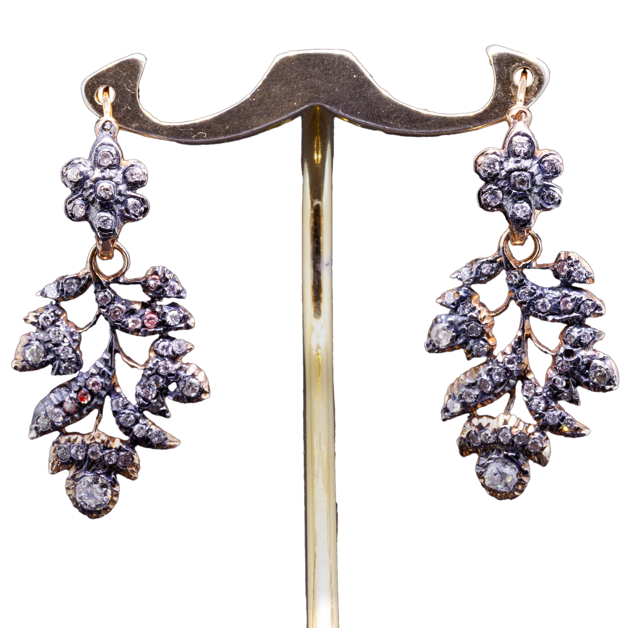 Złoto - srebrne kolczyki Day & Night z diamentami, Vintage