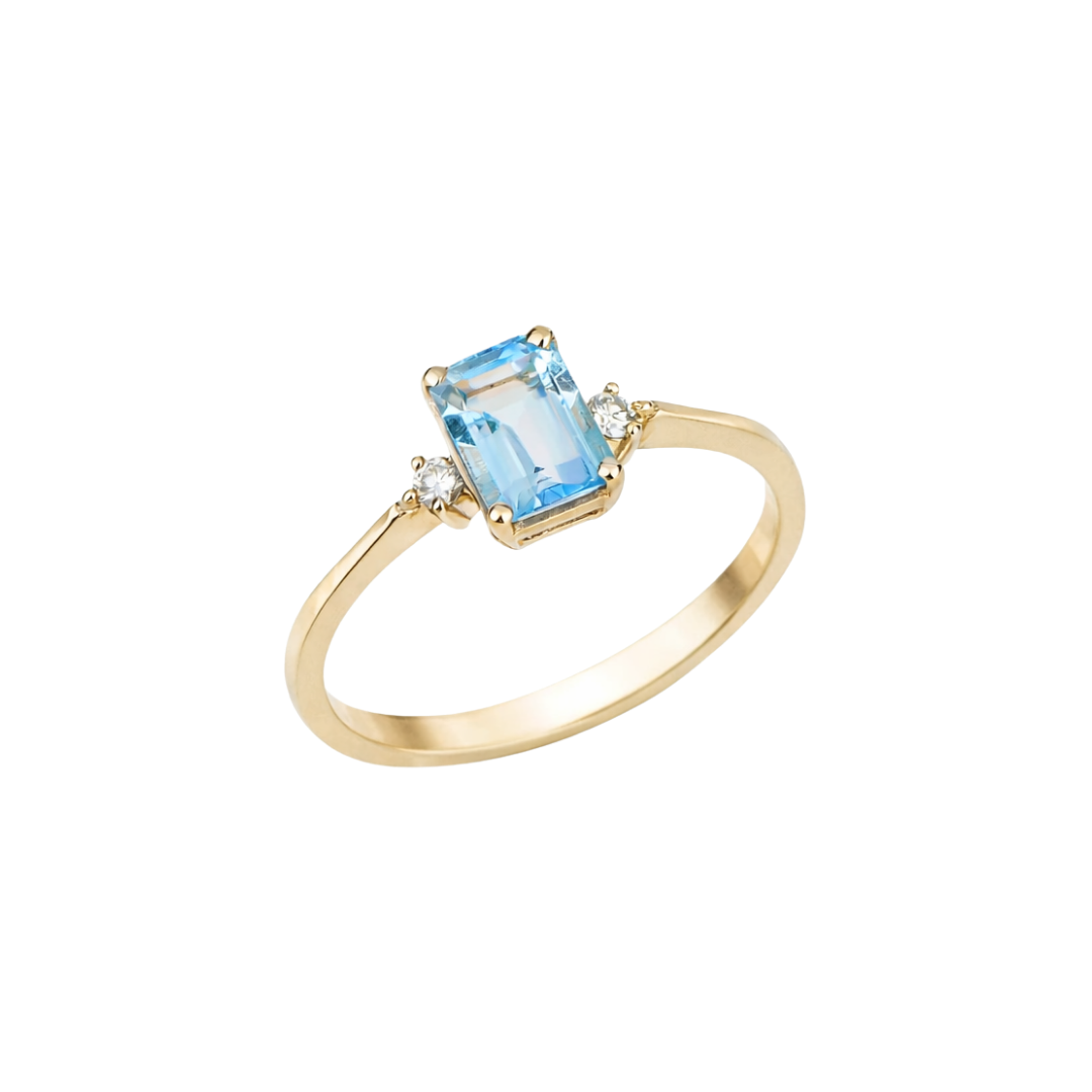 Gold ring with diamonds and aquamarine / tourmaline