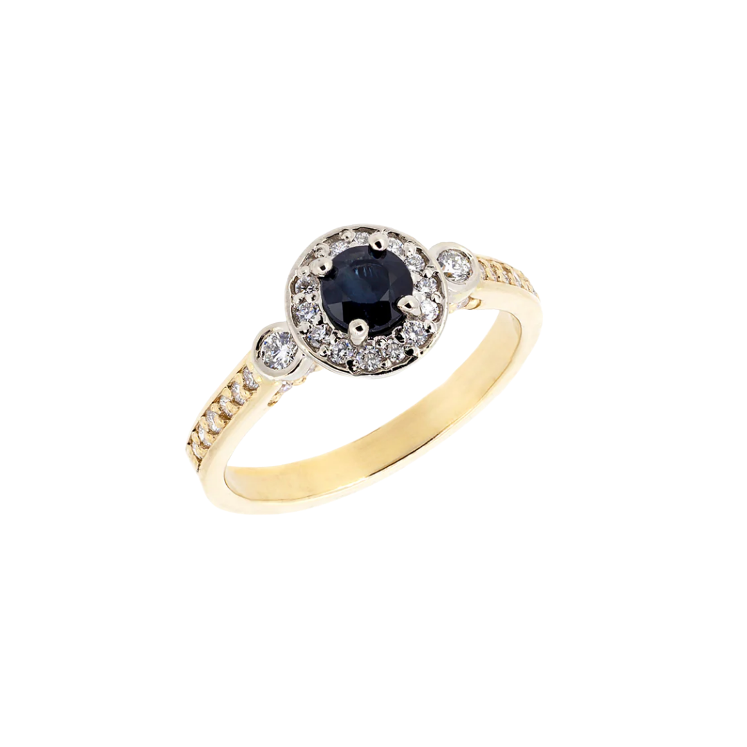 Gold ring with sapphire / emerald and diamonds