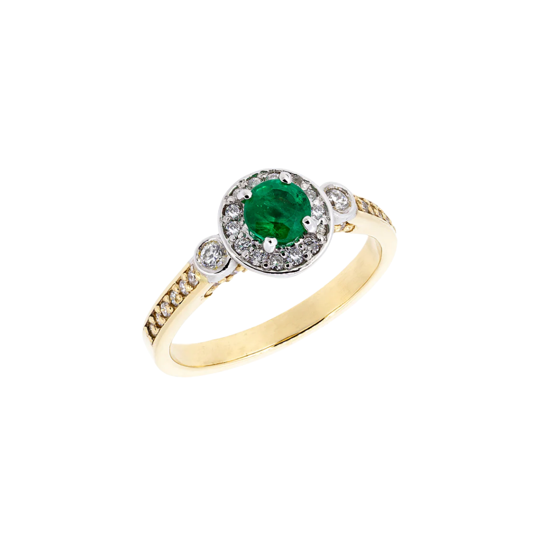 Gold ring with sapphire / emerald and diamonds