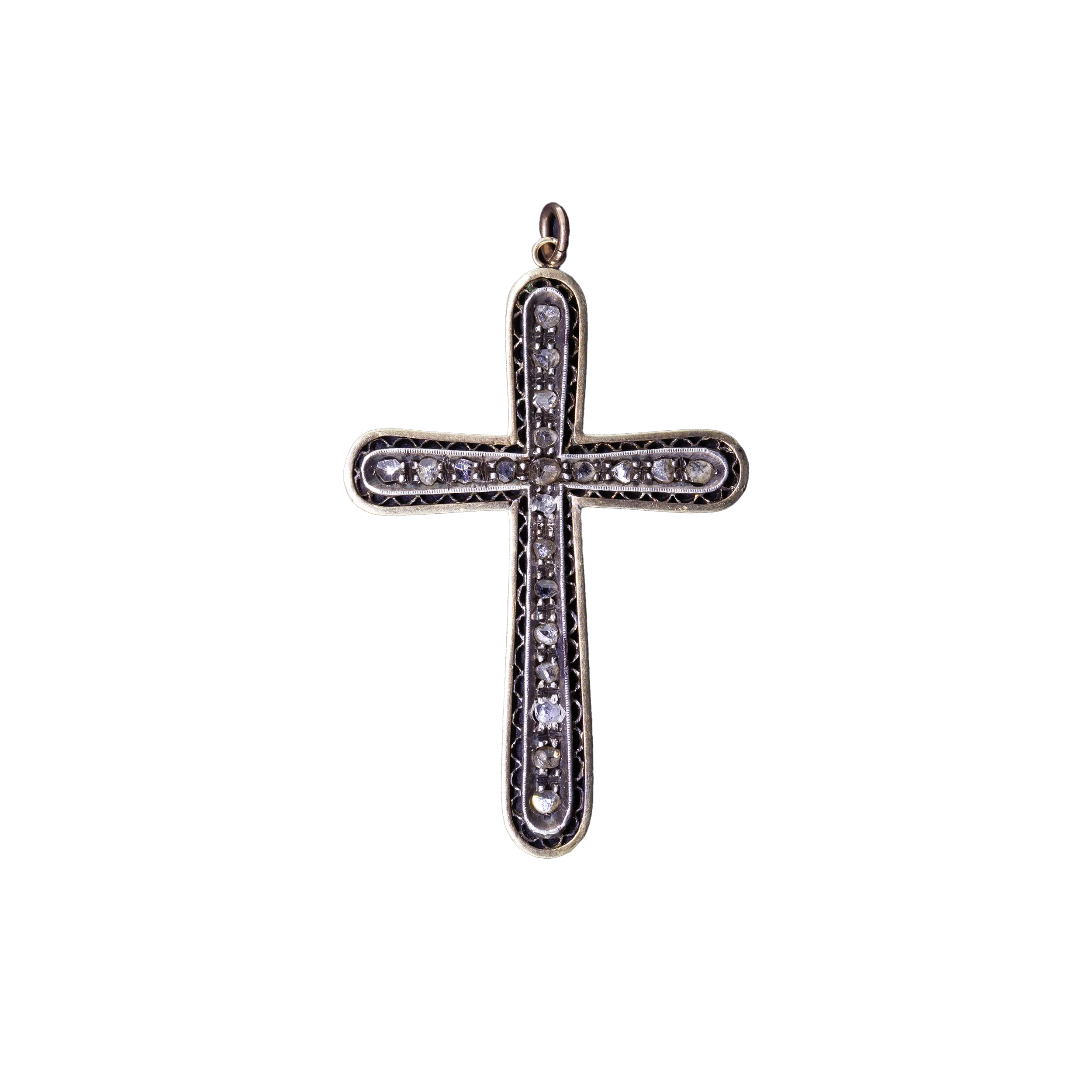 Złoty krzyżyk - zawieszka z diamentami, XIX/XX w.