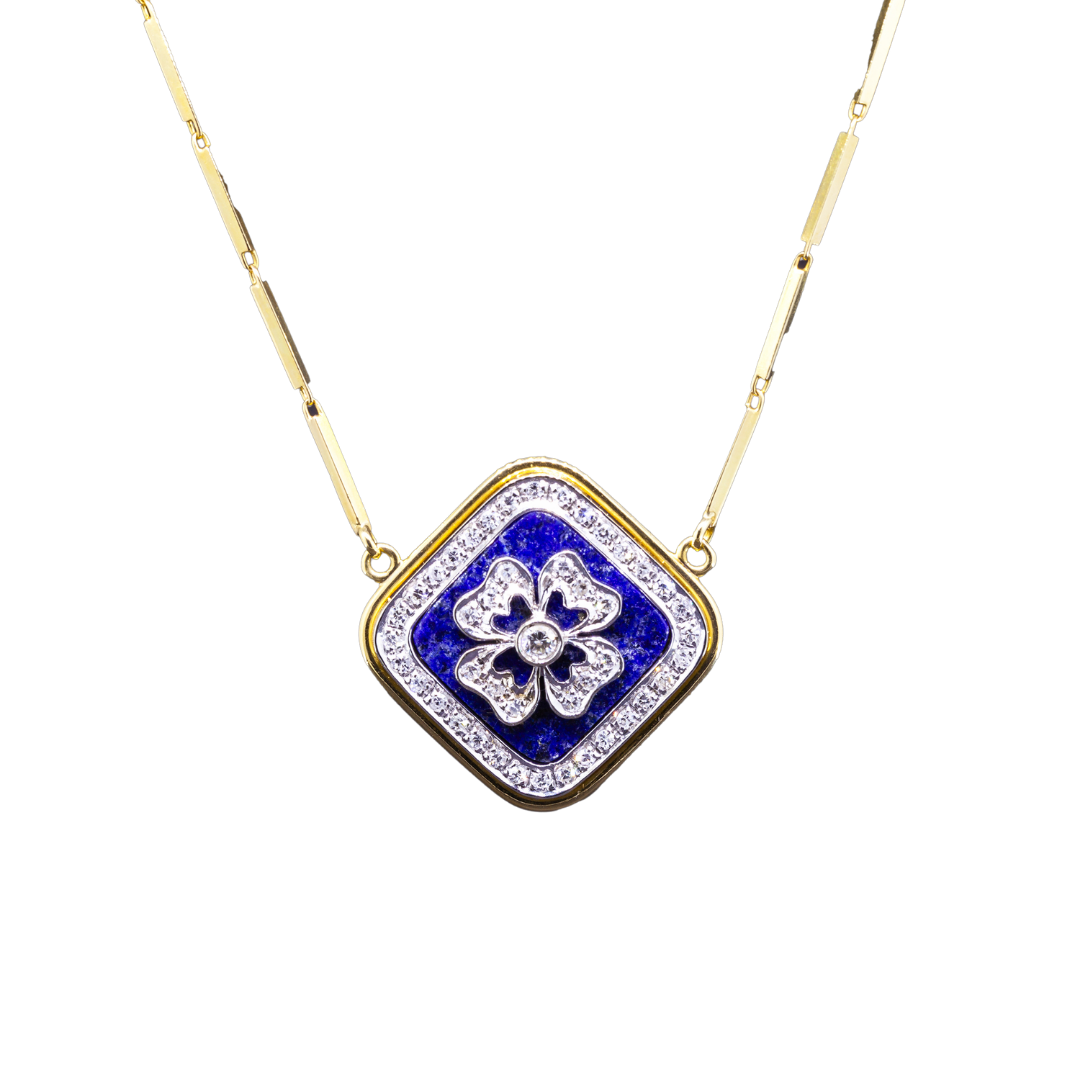 UnoAErre gold necklace with diamonds and lapis lazuli, Italy