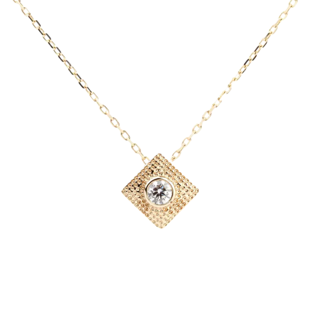Geometric gold necklace with a diamond - Square Minimal